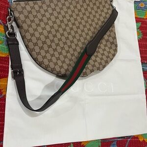 Gucci Brown Crossbody Bag with Green and Red Stripe